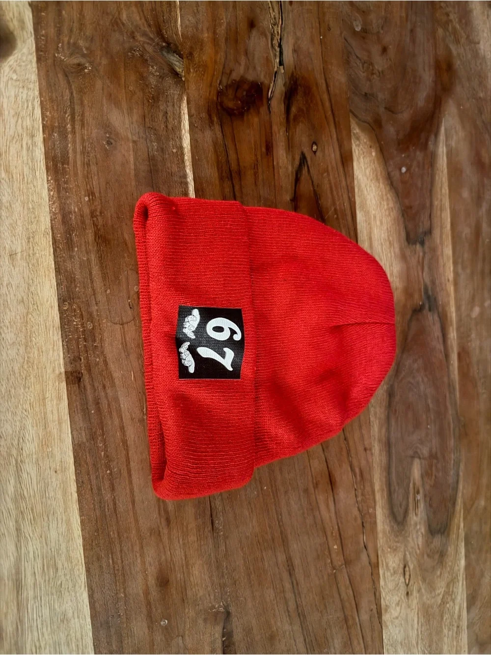 Kids Red Beanie Hat with 29 Patch